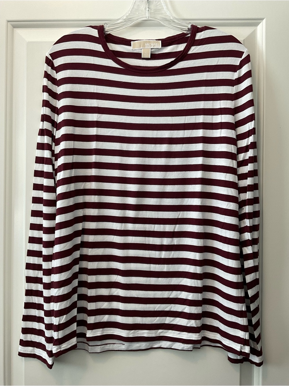 Michael Kors Women's Long Sleeve Striped Tee - Burgundy & White
